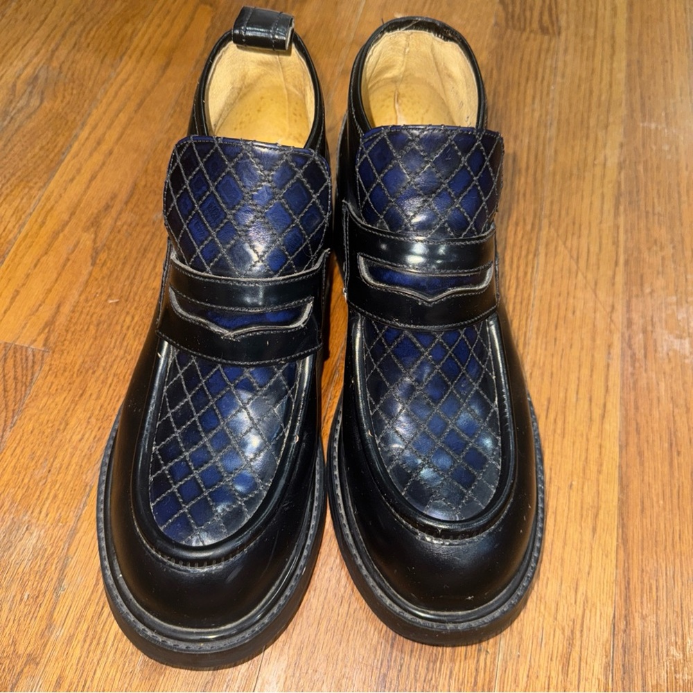 Vintage Y2K GBX Black blue Platform Loafers Ankle Boots Size 11D